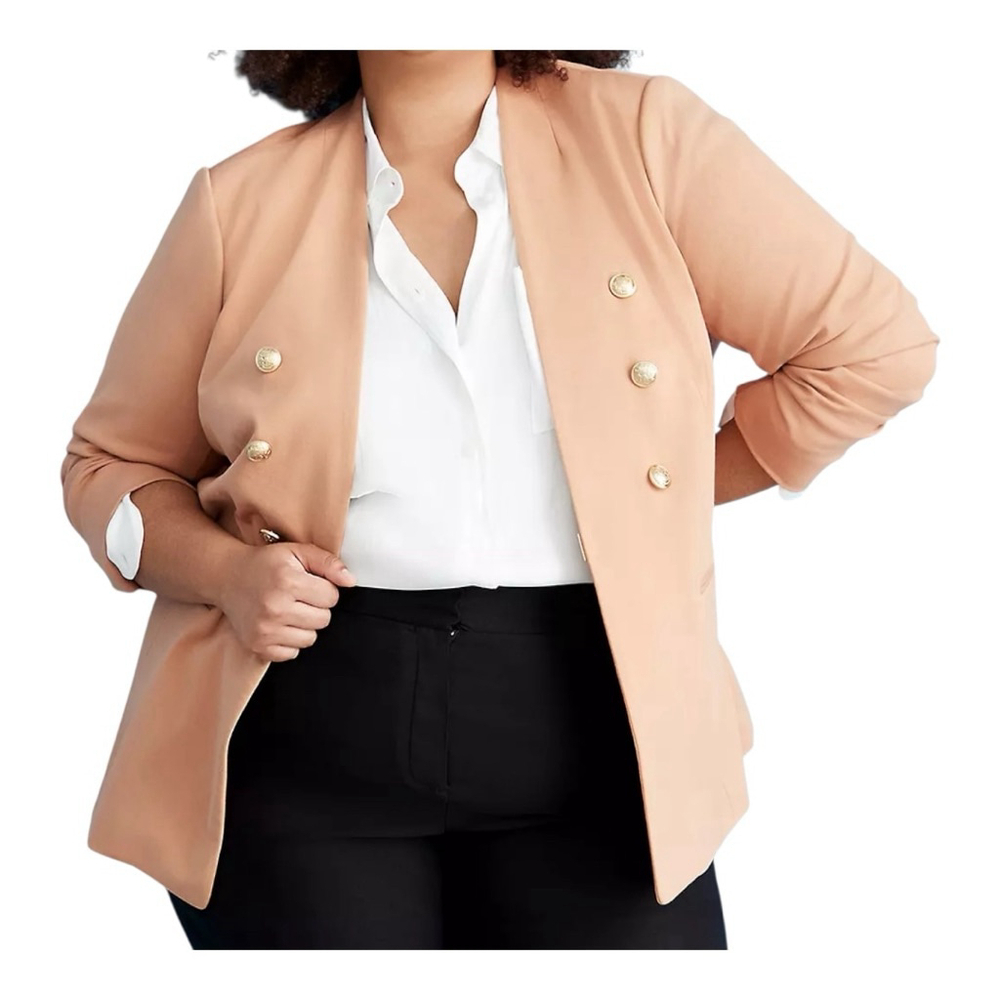 Lane Bryant Ponte Tan Double-Breasted Blazer Gold Buttons 22P NWT